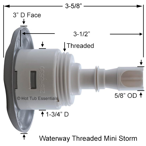 Waterway Mini Storm Threaded Jet Dimensions.